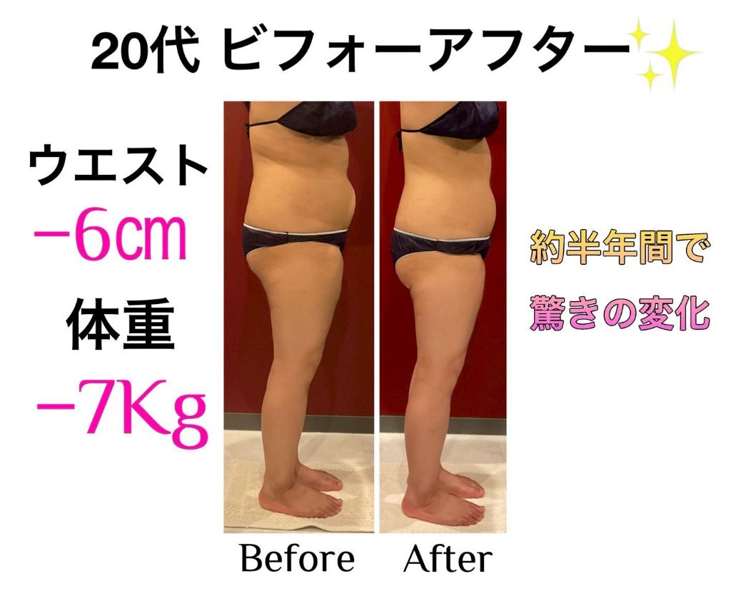 20代 ウエスト-6cm 体重-7kg ビフォーアフター
